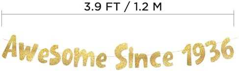 Awesome Since 1936 Gold Glitter Banner 89th Birthday Decor
