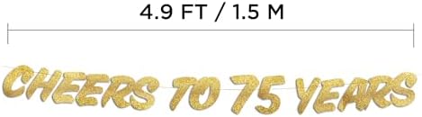 Cheers to 75 Years Gold Glitter Banner 75th Birthday Decor