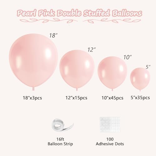 OTLGEUA Pearl Pink Balloons 98PCS Double Stuffed Garland Arch Kit