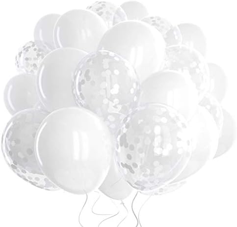 Dandy Decor 60 Pack White Balloons with Confetti