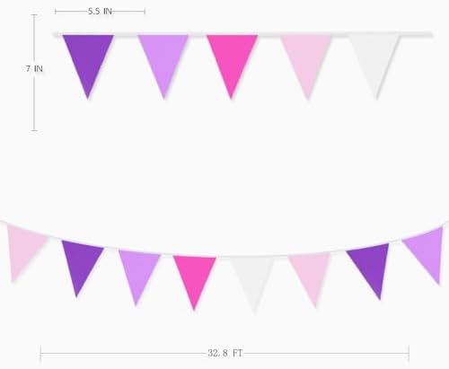 10M Rose Pink Purple White Pennant Banner Garland for Parties and Events