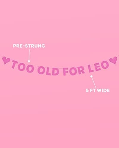 Xo Fetti Too Old For Leo Glitter Banner Pink 5 Ft