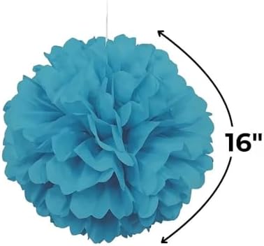 Terrific Teal Hanging Tissue Pom Pom 16 Inch 1 Count