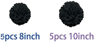 10pcs Black Paper Pom Poms Tissue Flower Decor Kit