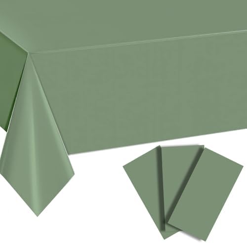 3Pcs Sage Green Plastic Tablecloths for Rectangle Tables 54x108 Inch