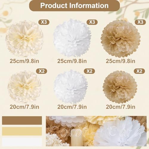 SUNBEAUTY 15 PCS Tissue Paper Boho Pom Poms Flowers Decorations