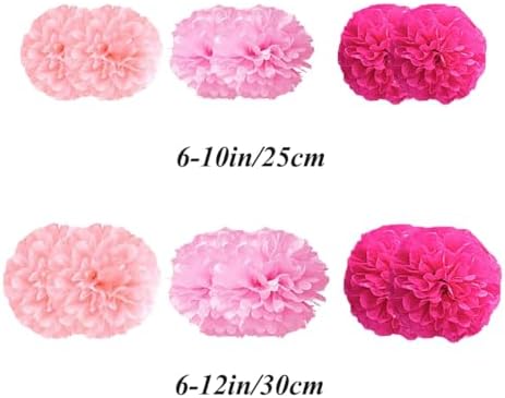 12pcs Pink Tissue Paper Pom Poms DIY Decor Kit