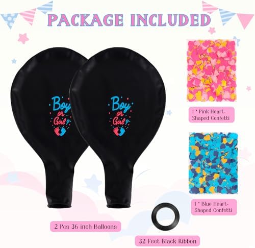 2 Pcs Black Gender Reveal Balloons with Confetti