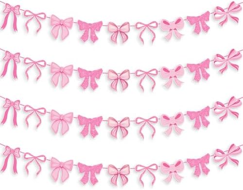Pink Bow Garland Banner Decorations 4pcs Bow Party Decor