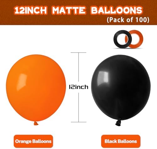 100 Pcs Black and Orange 12 Inch Halloween Balloons