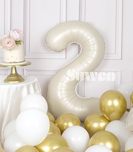 SUWEN 40 Inch Jumbo Cream White Number 2 Balloons