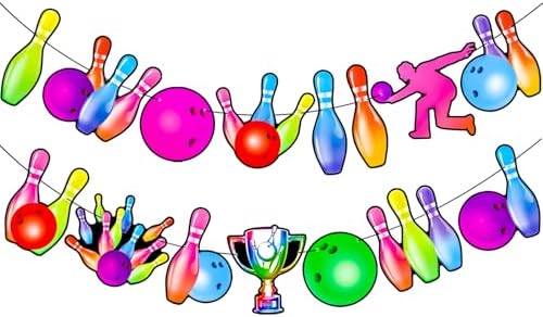 Neon Bowling Party Banners 2PCS Rainbow Birthday Decorations