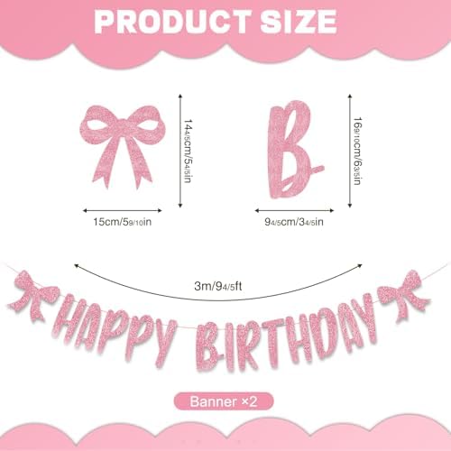 Pink Bow Birthday Banner with Garland and Decorations