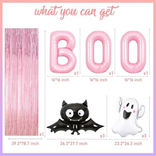 Halloween Party Balloons with Pink Fringe Curtain Set