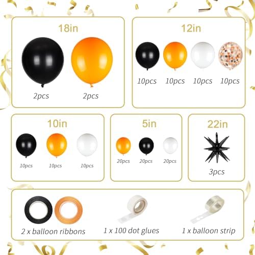 141pcs Black White Orange Balloon Garland Arch Kit