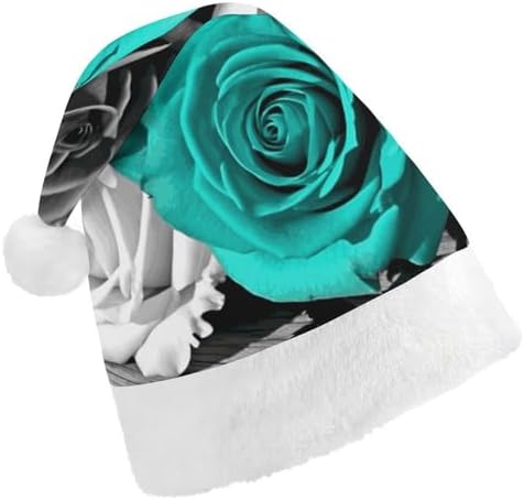 Santa Hat Black White Teal Gray Rose Flowers Christmas Headwear