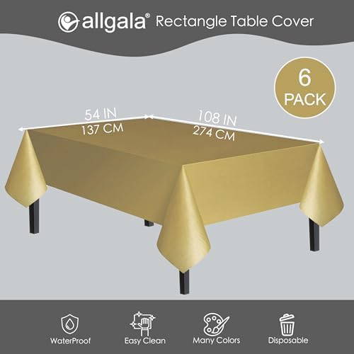 Allgala Waterproof Disposable Tablecloth 6PK 54x108 Gold