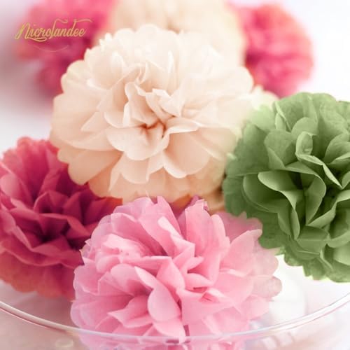 NICROLANDEE 16Pcs Tissue Paper Pom Poms for Parties