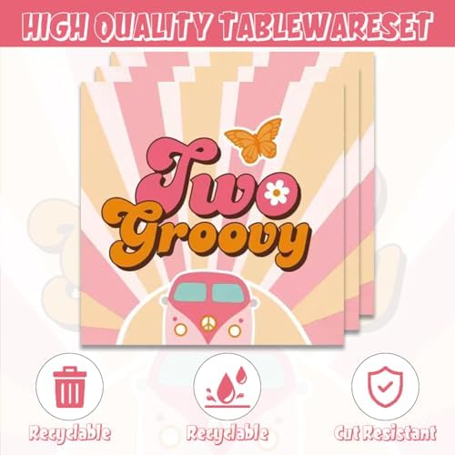40PCS Two Groovy Boho Party Tableware Set