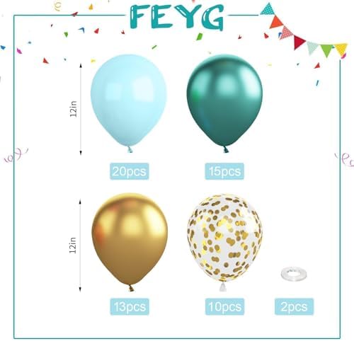 FEYG Teal Balloons 60 Pcs 12 Inches Set