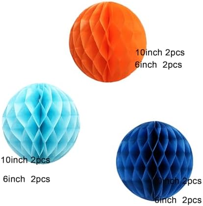 Orange Blue Paper Honeycomb Balls 12 Pack