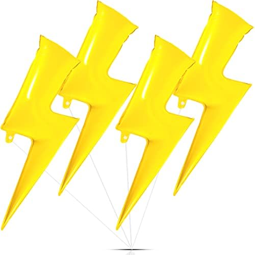 Deekin 4 Pcs 45 Inch Lightning Bolt Foil Balloons Yellow