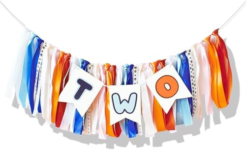 SULICRE Two High Chair Banner Cartoon Blue Dog 2nd Birthday