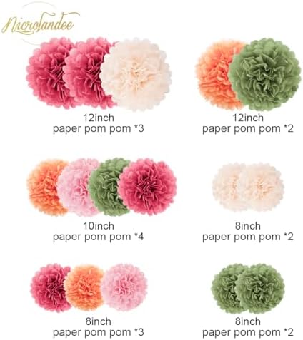 NICROLANDEE 16Pcs Tissue Paper Pom Poms for Parties
