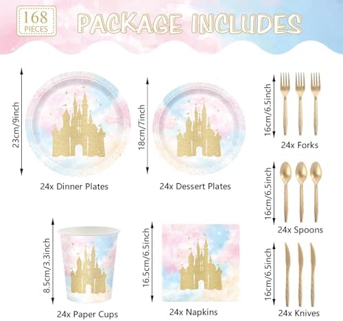 Princess Castle Party Tableware Set 168pcs