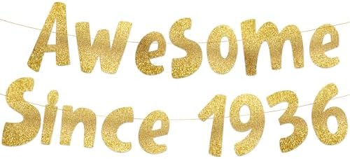 Awesome Since 1936 Gold Glitter Banner 89th Birthday Decor
