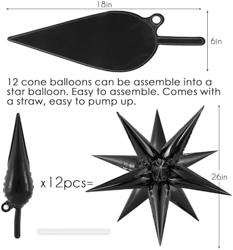 72 Pcs Black Star Foil Balloons for Party Decor