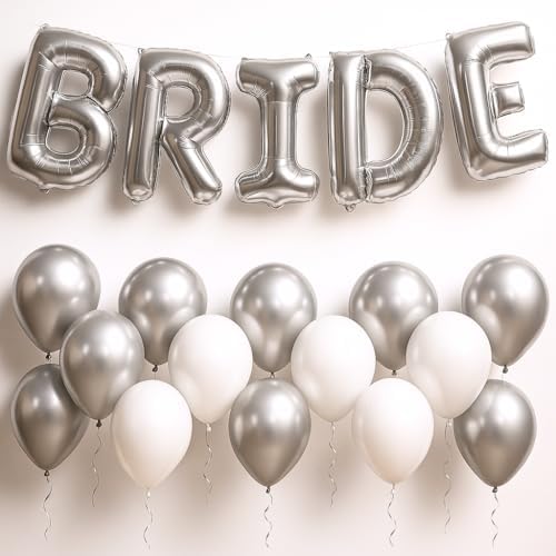 KatchOn 23pcs Silver Bride Balloons Set - 16 Inch Silver White
