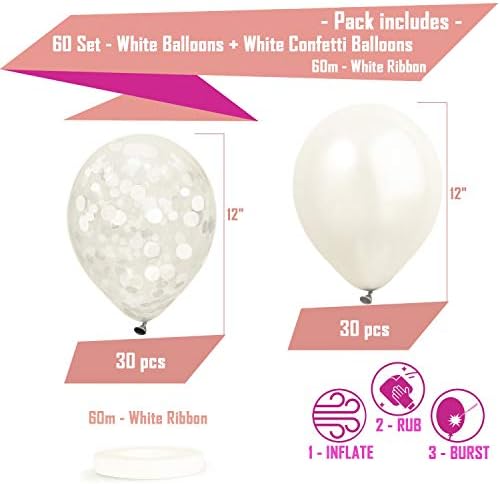 Dandy Decor 60 Pack White Balloons with Confetti