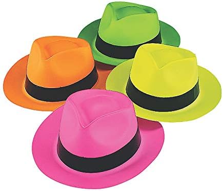 Fun Express Neon Plastic Gangster Hats - 12 Pieces