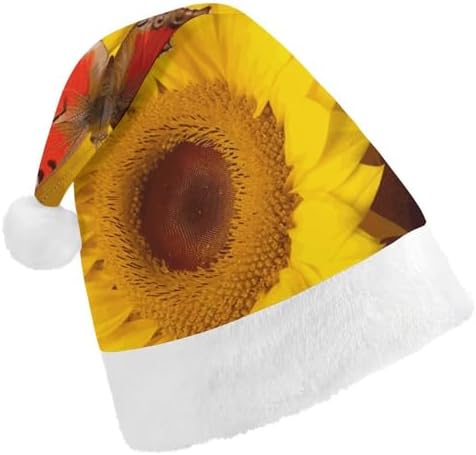 Yellow Sunflowers Santa Hat with Red Butterfly Christmas Party Headwear