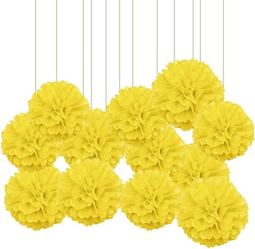 Xiksxitn 12pc Yellow Tissue Paper Pompoms Decorations