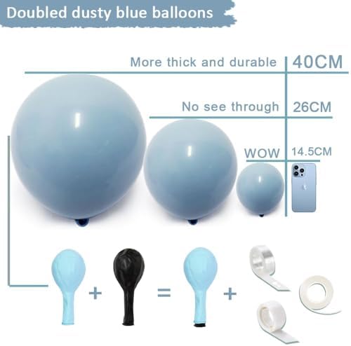 Dusty Blue Double Stuffed Balloons Set for Party Decorations
