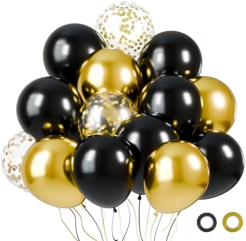KBZVNAF Black and Gold Latex Balloons 60 Pack