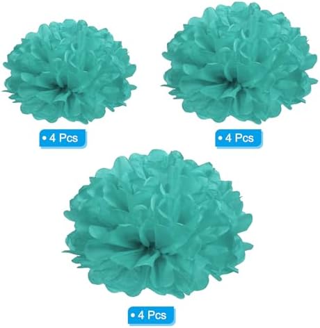 PATIKIL 4 6 8 Inch Turquoise Tissue Pom Poms Flowers 12 Pack