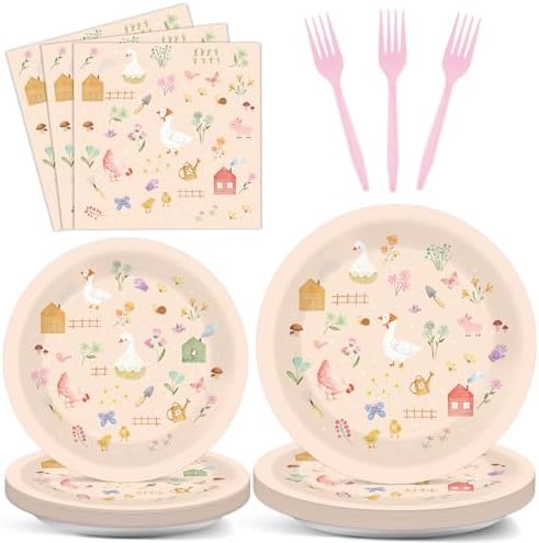 96 Pcs Farm Animal Themed Dinnerware Set for 24 Guests