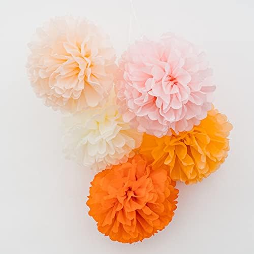 PapaKit Party Tissue Pom Poms 20 Piece Bright Orange Set