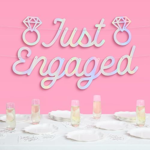 Xo Fetti Just Engaged Iridescent Foil Banner 5 Ft