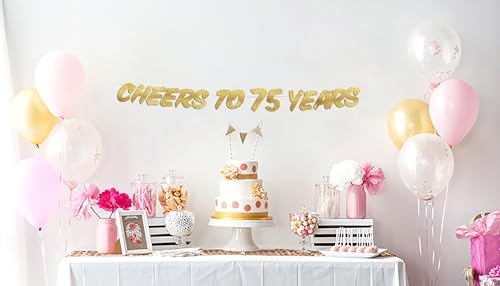 Cheers to 75 Years Gold Glitter Banner 75th Birthday Decor
