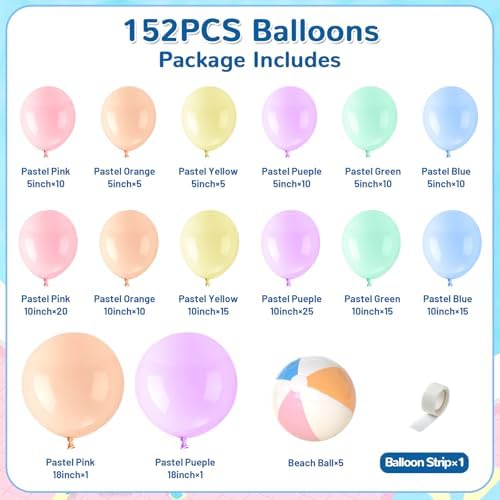 152PCS Summer Beach Balloon Arch Kit with Macaron Balloons