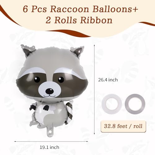 AIQINHU Raccoon Balloons 6 Pcs Foil Animal Decorations