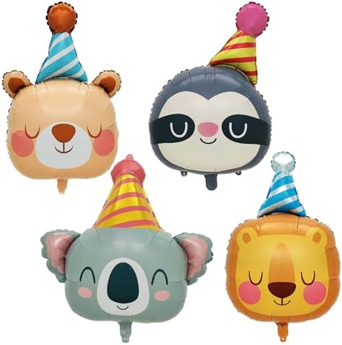 Lion Bear Koala Sloth Foil Balloons 4Pcs Party Decor