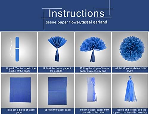 Teal Silver White Navy Blue Party Decorations 30pcs