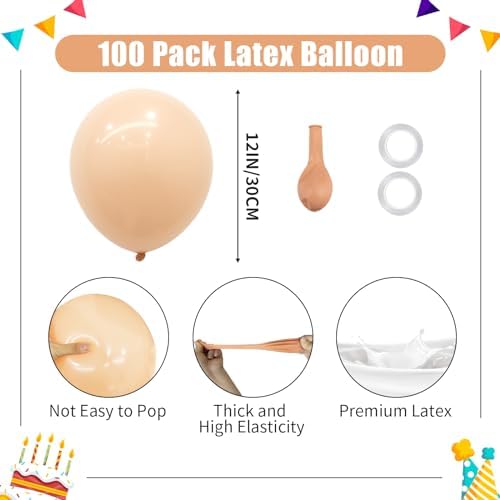 PatiCool 12 Inch 100pcs Nude Balloons with Ribbons