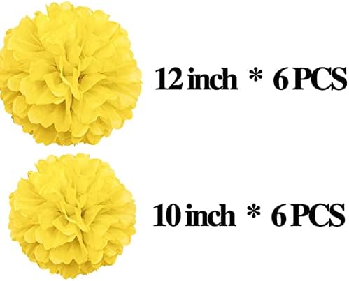 Xiksxitn 12pc Yellow Tissue Paper Pompoms Decorations