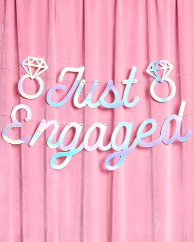 Xo Fetti Just Engaged Iridescent Foil Banner 5 Ft